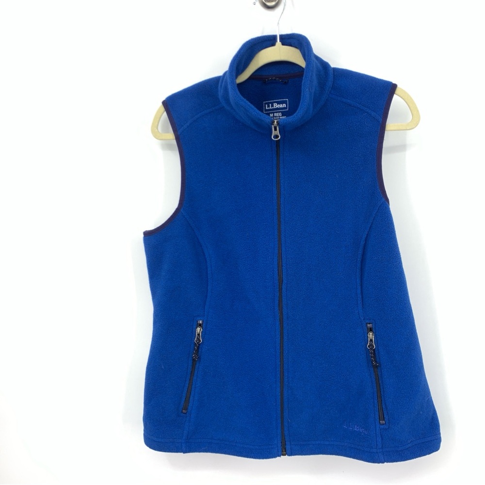 LL Bean Women Size Medium Vest Blue Fleece‎ Zip Front Light Jacket Pockets